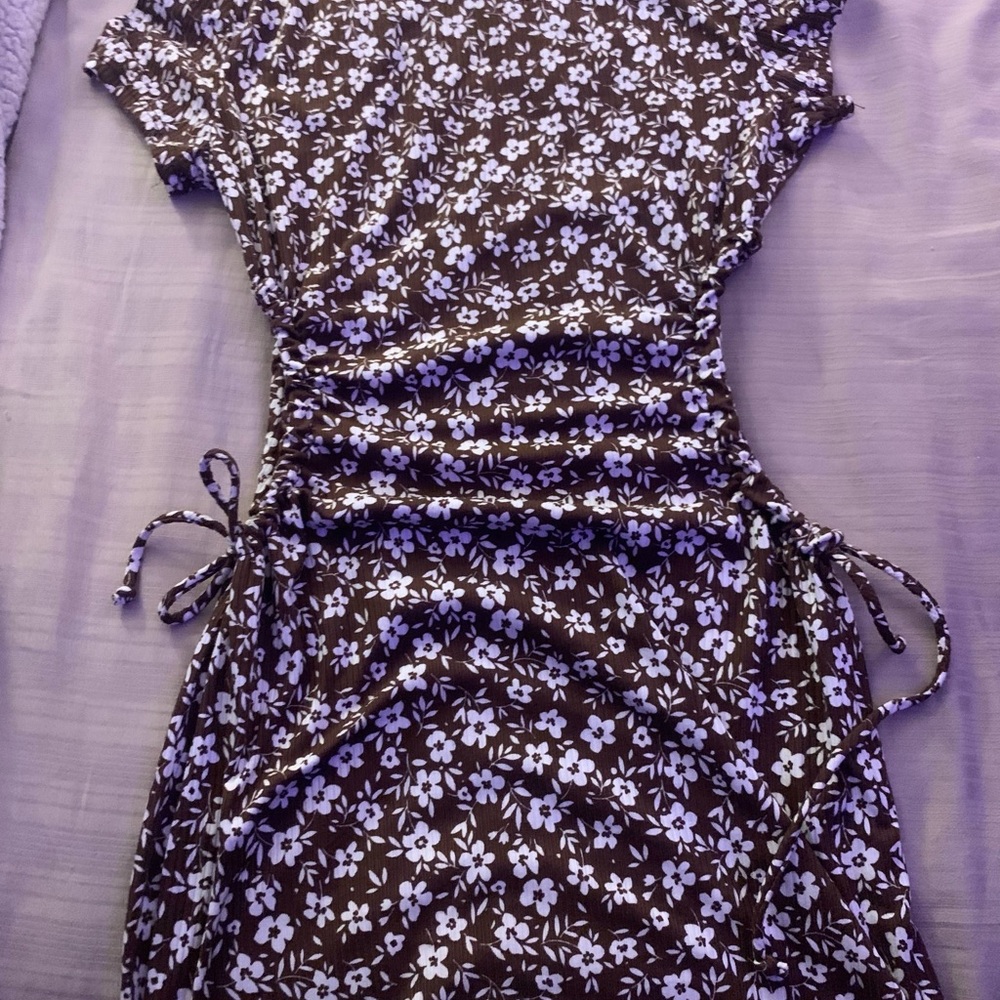 brown and white floral dress